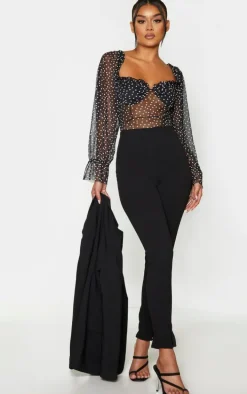 Black Mesh Polka Dot Milkmaid Bodysuit
