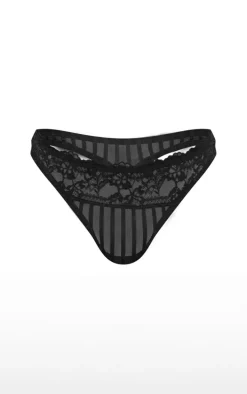 Black Mesh Stripe Thong