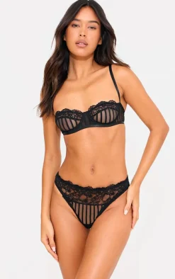 Black Mesh Stripe Underwired Bra