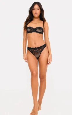 Black Mesh Stripe Underwired Bra