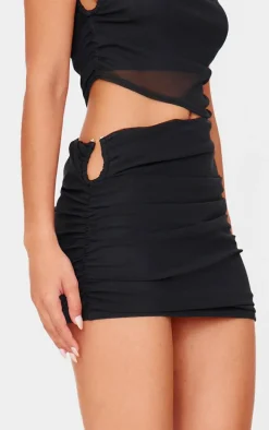 Black Mesh Trim Detail Ruched Skirt
