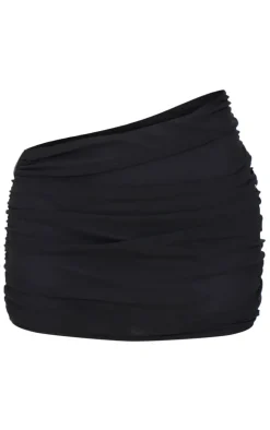 Black Mesh Trim Detail Ruched Skirt