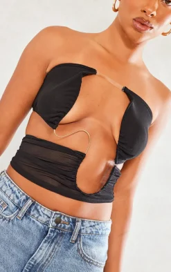 Black Mesh Wiring Detail Crop Top