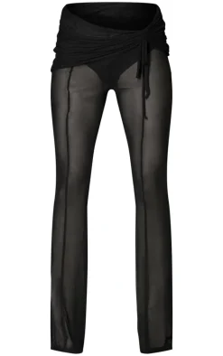 Black Mesh Wrap Ruched Detail Pants