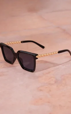 Black Metal Arm Detail Sqaured Sunglasses