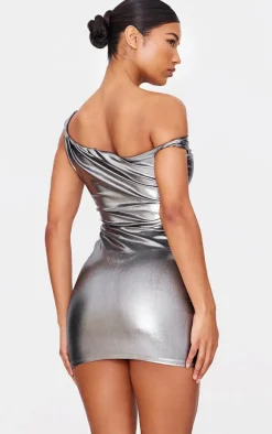 Black Metallic Asymmetric One Shoulder Mini Dress