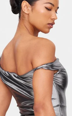 Black Metallic Asymmetric One Shoulder Mini Dress