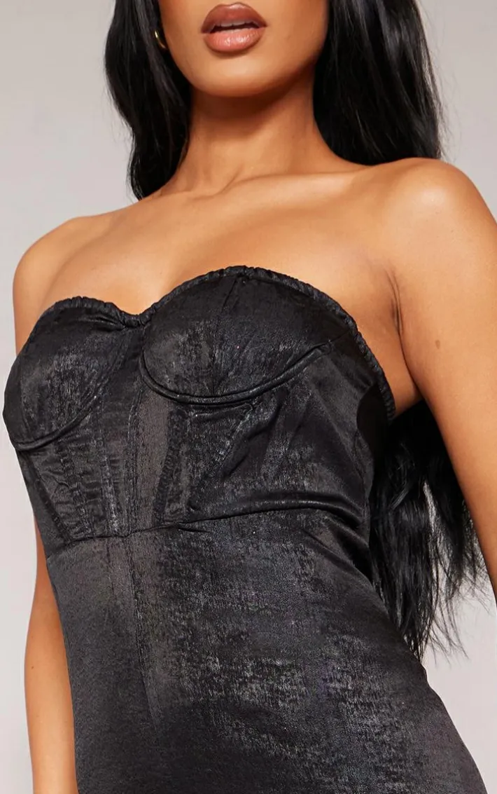 Black Metallic Corset Bandeau Jumpsuit