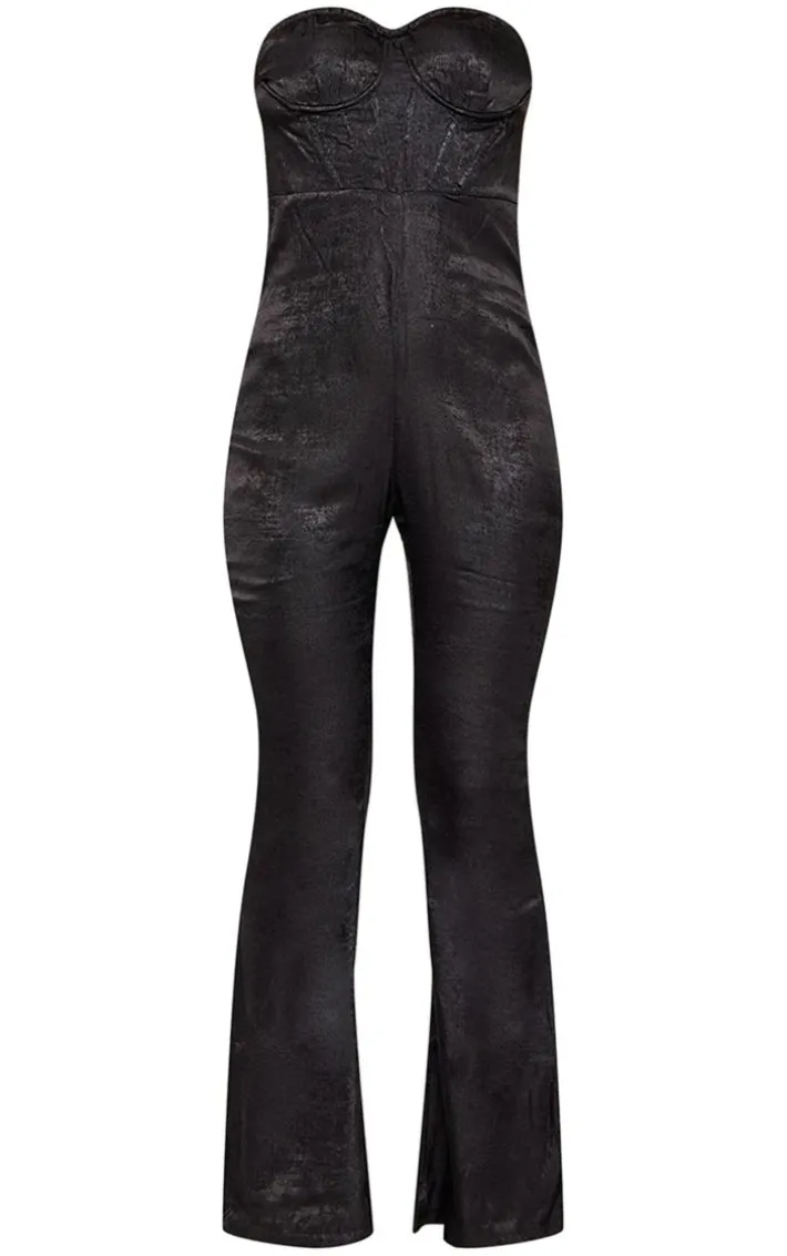 Black Metallic Corset Bandeau Jumpsuit