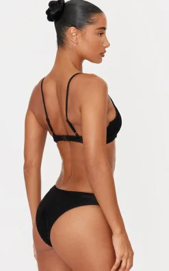 Black Metallic Crinkle High Leg Bikini Bottoms