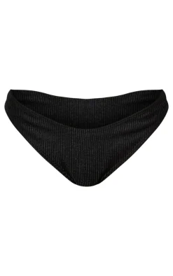 Black Metallic Crinkle High Leg Bikini Bottoms