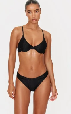Black Metallic Crinkle Underwired Bikini Top