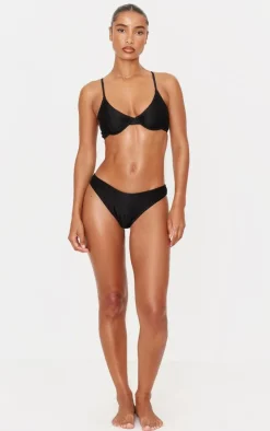 Black Metallic Crinkle Underwired Bikini Top