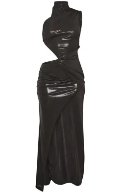 Black Metallic Cut Out Maxi Dress
