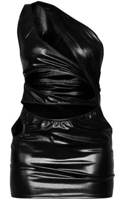 Black Metallic Cut Out One Shoulder Bodycon Dress