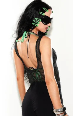 Black Metallic Knit Bra Detail Top