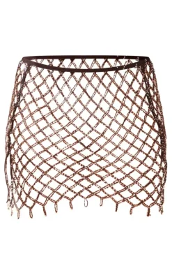 Black Metallic Sheer Beaded Low Rise Micro Mini Skirt