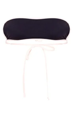 Black Micro Bandeau Contrast Bikini Top