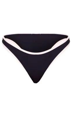 Black Micro Contrast High Leg Bikini Bottoms