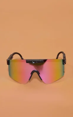 Black Mirrored Frameless Visor Sunglasses