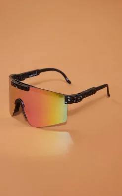 Black Mirrored Frameless Visor Sunglasses