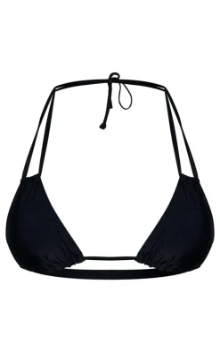 Black Mix & Match Halterneck Mini Ruched Triangle Bikini Top