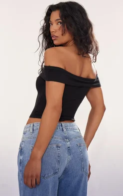 Black Modal Cotton Bardot Long Top