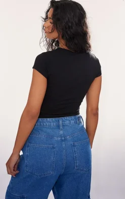 Black Modal Cotton Longline Fitted T Shirt