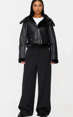 Black Multi Zip Cropped Aviator