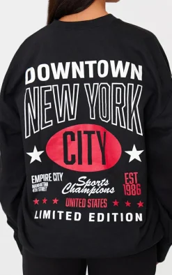 Black New York Downtown Back Printed Sweatshirt