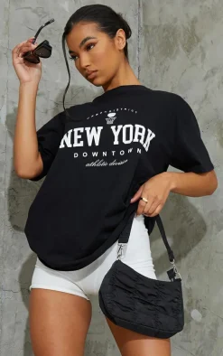 Black New York Downtown Graphic Printed T Shirt