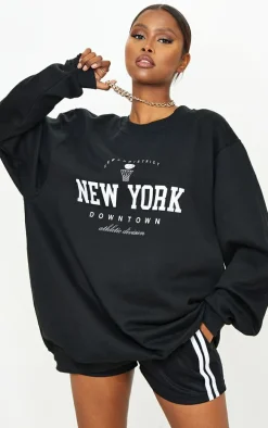 Black New York Downtown Graphic Printed Sweatshirt