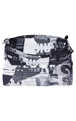 Black Newspaper Print Lace Up Side Micro Mini Skirt