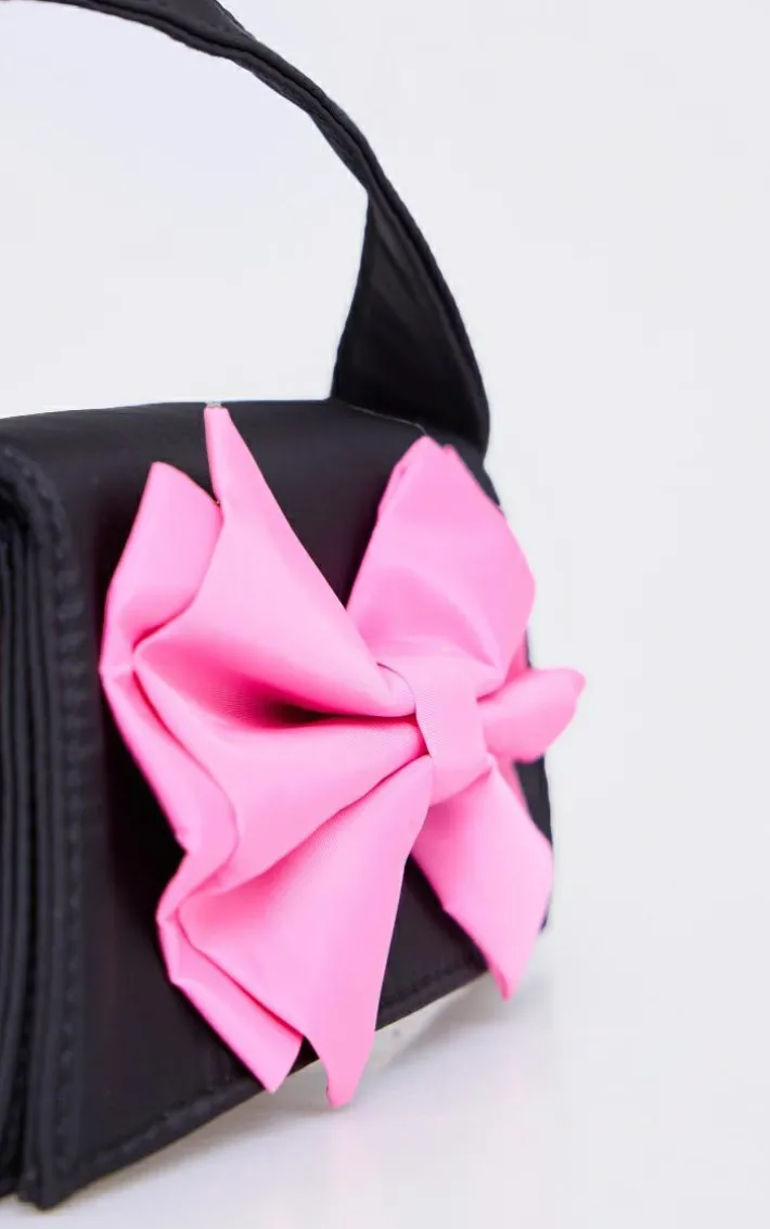 Black Nylon Oversized Bow Mini Bag