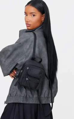 Black Nylon Pocket Mini Backpack