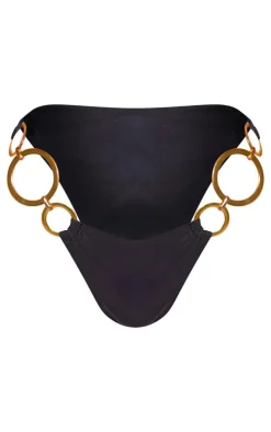 Black O Ring High Leg Bikini Bottoms