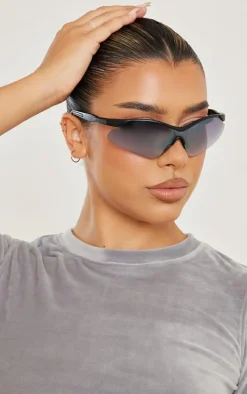 Black Ombre Lens Sporty Visor Sunglasses