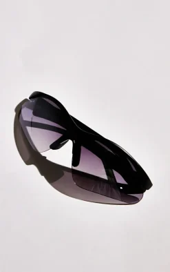 Black Ombre Lens Sporty Visor Sunglasses