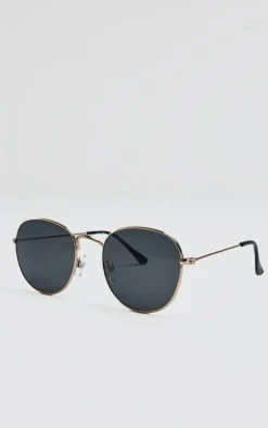 Black On Gold Circular Sunglasses