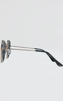 Black On Gold Circular Sunglasses