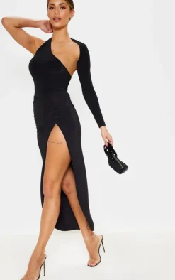 Black One Shoulder Asymmetric Bodysuit