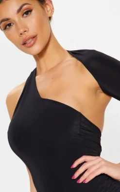 Black One Shoulder Asymmetric Bodysuit