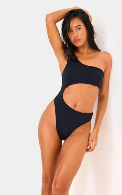 Black One Shoulder Cut Out Swimsuit