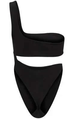 Black One Shoulder Cut Out Swimsuit