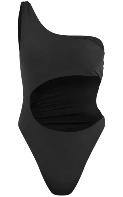 Black One Shoulder Cut Out Swimsuit