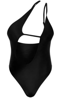 Black One Shoulder Cut Out Detail Swimsuit