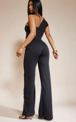 Black One Shoulder Drape Detailed Jumpsuit