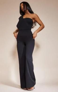 Black One Shoulder Drape Detailed Jumpsuit