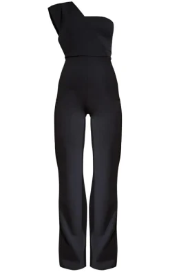 Black One Shoulder Drape Detailed Jumpsuit