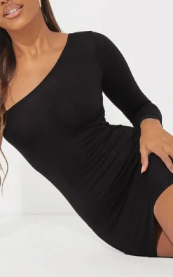 Black One Shoulder Long Sleeve Bodycon Dress